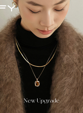 秋冬金色毛衣项链女款轻奢高级感气质大气虎眼石锁骨链毛衣链高档