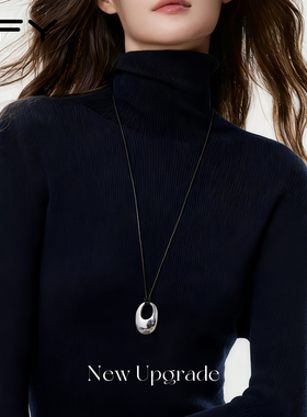 韩系ins椭圆镂空吊坠项链女2025新款小众设计时尚百搭长款毛衣链