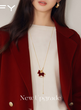 红色小马毛衣项链女款2025新款高级感轻奢小众马年本命年毛衣链