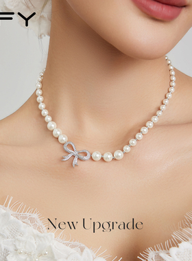 夏天蝴蝶结施家珍珠项链女款2025新款高级感轻奢小众日常百搭颈链