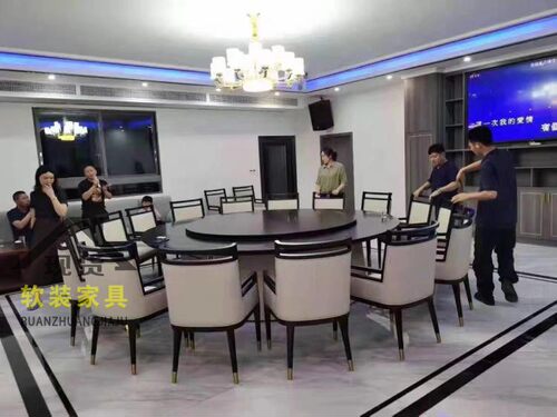 酒店餐桌大圆桌岩板电动转盘15人20人饭店桌椅组合餐厅包厢用商用 - 图2