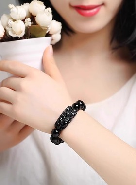 天然黑曜石貔貅手链男士高级感