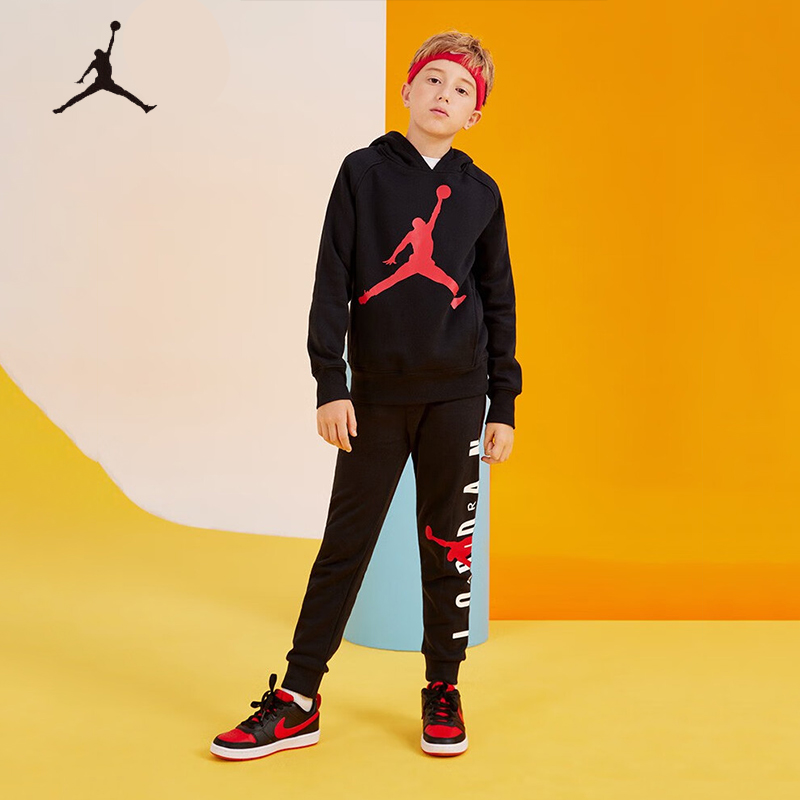 NIKE JORDAN 耐克AJ童装男童加绒裤子秋冬季保暖儿童运动长裤