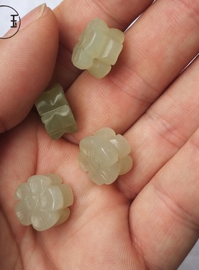 diy天然青白玉耳坠雕花小配件