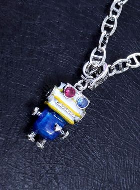 女红蓝眼锆石AB眼滴釉机器人吊坠