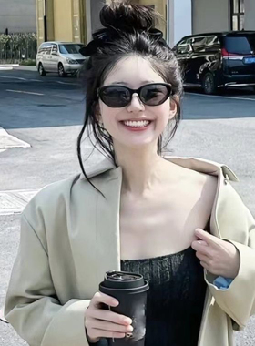 赵露思同款墨镜女复古猫眼Y2K眼镜偏光防紫外线近视太阳镜方圆脸