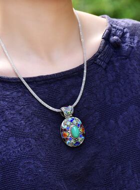 珠宝椭圆形纯银吊坠