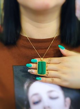 太太的珠宝 天然孔雀石吊坠 S925银镀厚金 温柔淑雅款  工艺精湛