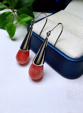 红纹石耳环冰种925银白金珠宝