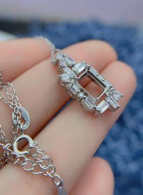 满钻纯银几何设计套链空托6*8mm