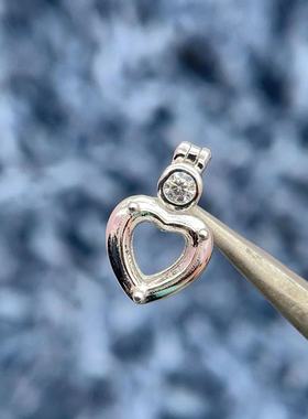 s925纯银万能吊坠空托心形6*6mm