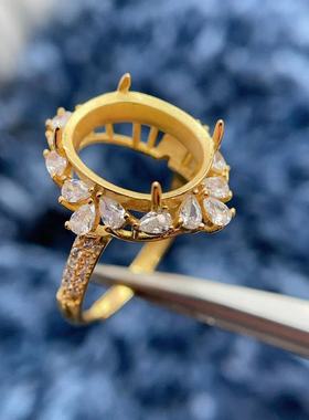 纯银奢华戒指空托平底蛋面银托