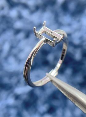 S925银长方形高级感方钻戒指空托