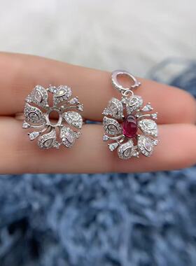 S925银戒指吊坠空托气质奢华花朵