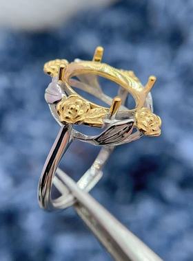 S925银立体玫瑰花戒指空托10*12