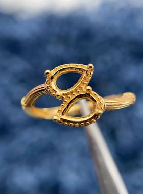 S925纯银新款双石戒指空托4*6mm