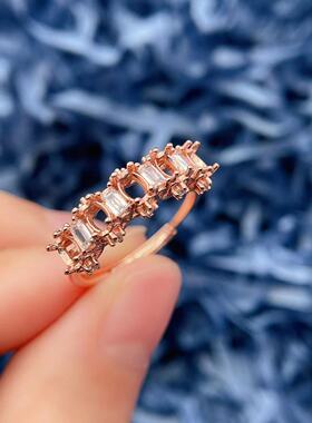 S925银戒指空托椭圆形3*4mm5粒排戒彩虹戒彩蓝宝碧玺黄金玫瑰金色