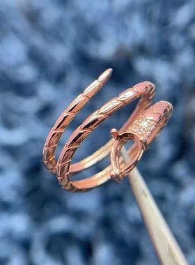 S925纯银镀18k金戒指空托4*6mm