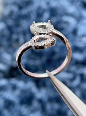 S925纯银戒指空托4*6mm双石款