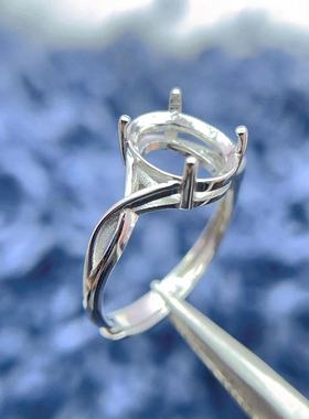 S925银简约时尚款椭圆形戒指空托