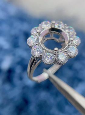 S925纯银经典大围钻戒指吊坠空托