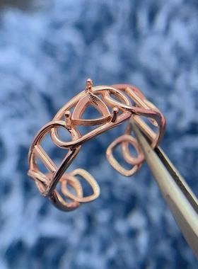 纯银日韩时尚宽版女戒空托