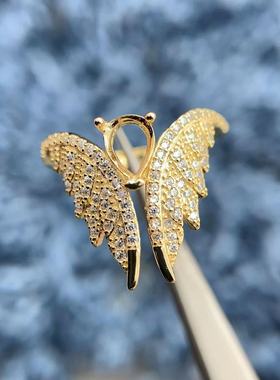 纯银蝴蝶结款戒指空托水滴5*7mm