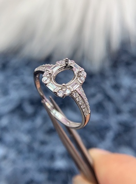 S925银戒指空托气质时尚水晶玉石