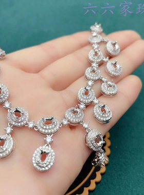 s925银项链空托椭圆形重工