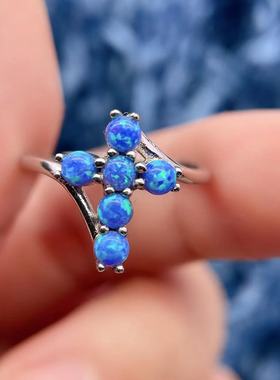 简约时尚男女戒指空托DIY蓝欧泊