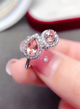 S925纯银戒指空托水滴形4*6mm2粒可镶嵌天然摩根石女戒指时尚新款