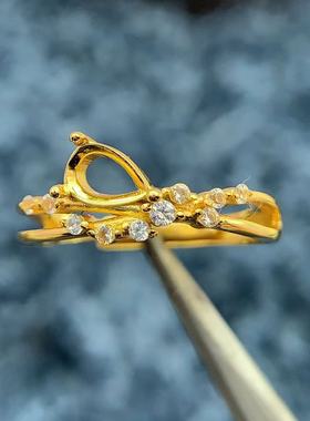 S925银戒指空托时尚精致简单百搭