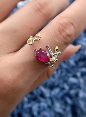 S925银戒指空托6*8mm精工宝石托