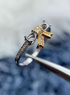 S925银托工厂戒指空托双石款精工