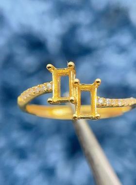 S925银双石款戒指空托方形3*5mm