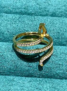 S925银立体精致蛇戒空托4*6mm