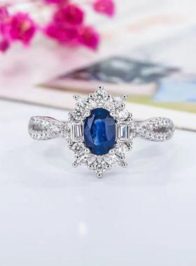 S925纯银戒指空托椭圆形4*6mm戴妃女戒可代镶彩宝蓝宝祖母绿戒托