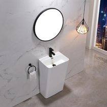 Column washbasin integrated floor type ceramic washbasin small family type home washing table balcony narrow side column basin