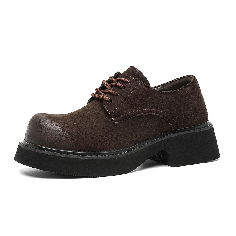 2025新款德比鞋男厚底增高圆头系带休闲皮鞋英伦风复古通勤大头鞋 - 图3