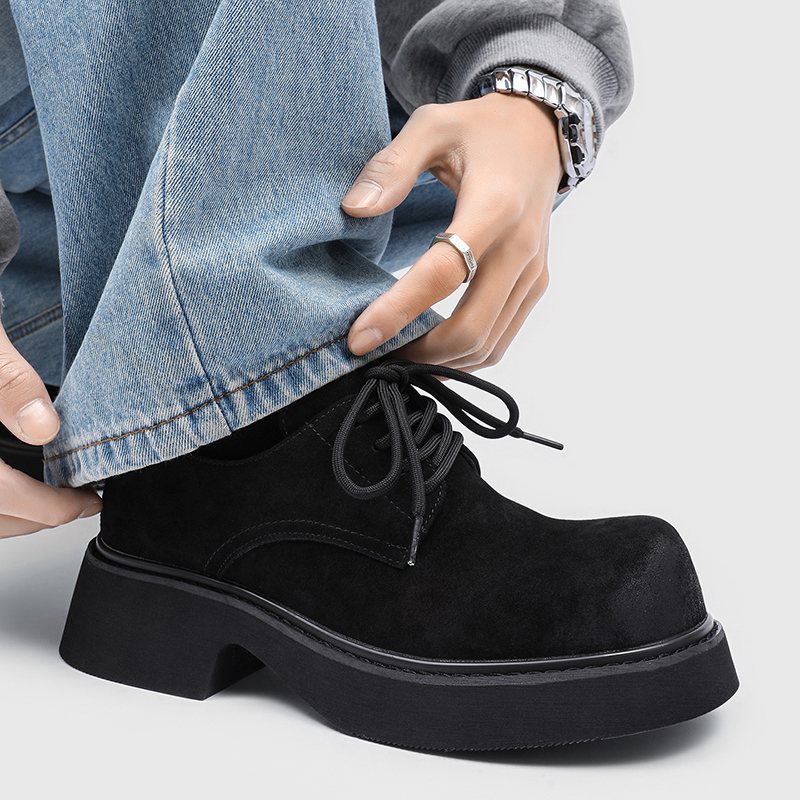 2025新款德比鞋男厚底增高圆头系带休闲皮鞋英伦风复古通勤大头鞋 - 图2