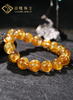 超唯珠宝猫眼金发晶钛晶水晶手链