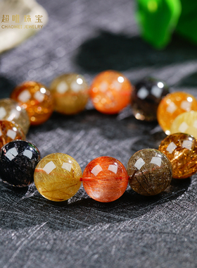 超唯珍藏级巴西猫眼彩发晶手串