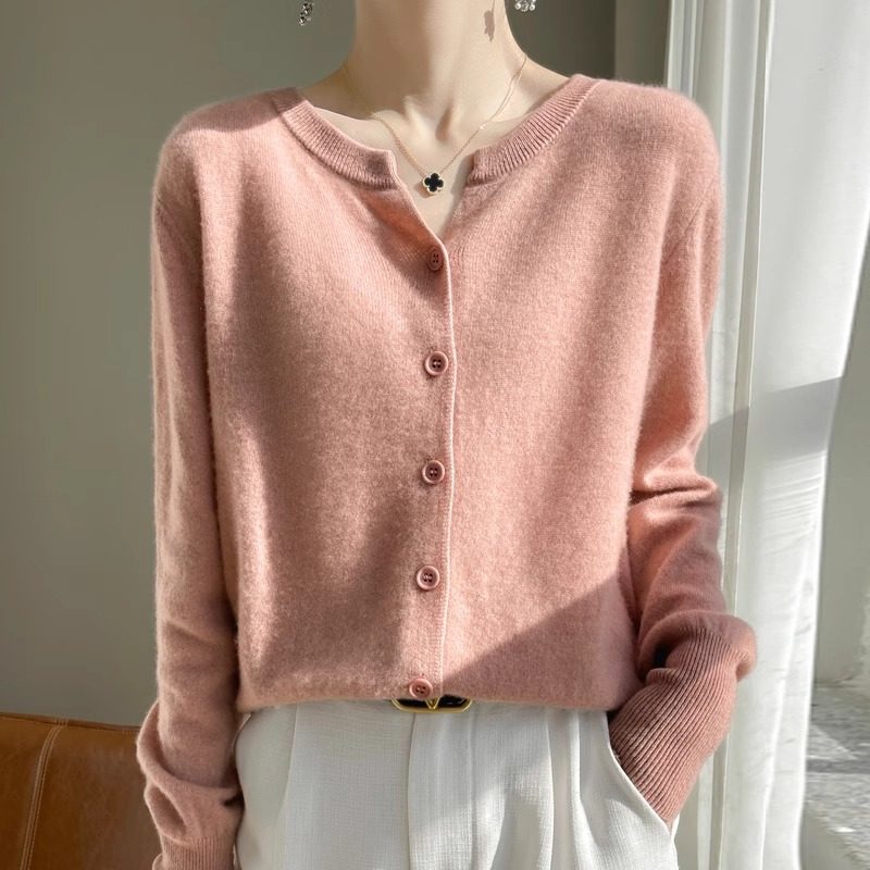 2025秋季新款小V领羊毛针织衫开衫短款女装上衣毛衣长袖外套 - 图2