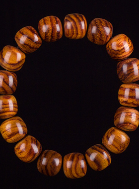 海南黄花梨手串13mm山水纹虎皮纹