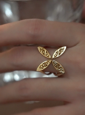 法式原创设计四叶草蝴蝶戒指