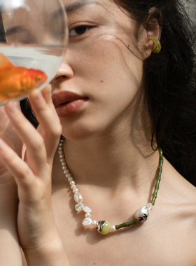 pn拼接珍珠项链女小众设计感