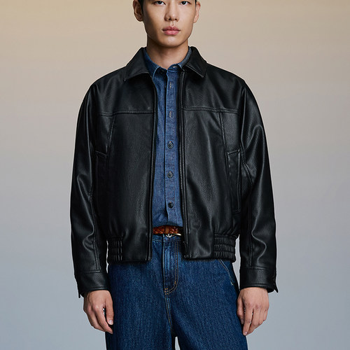 海澜之家POWER YOUNG复古pu皮夹克25秋季新时尚仿皮机车风外套男 - 图0