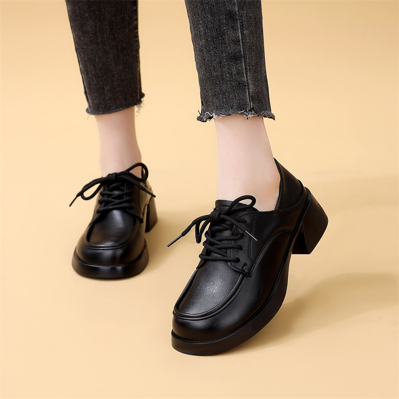 两穿黑色小皮鞋女2026春秋新款系带深口单鞋妈妈鞋软底软皮女鞋子,淘宝优惠券,粉丝福利购,淘宝优惠卷
