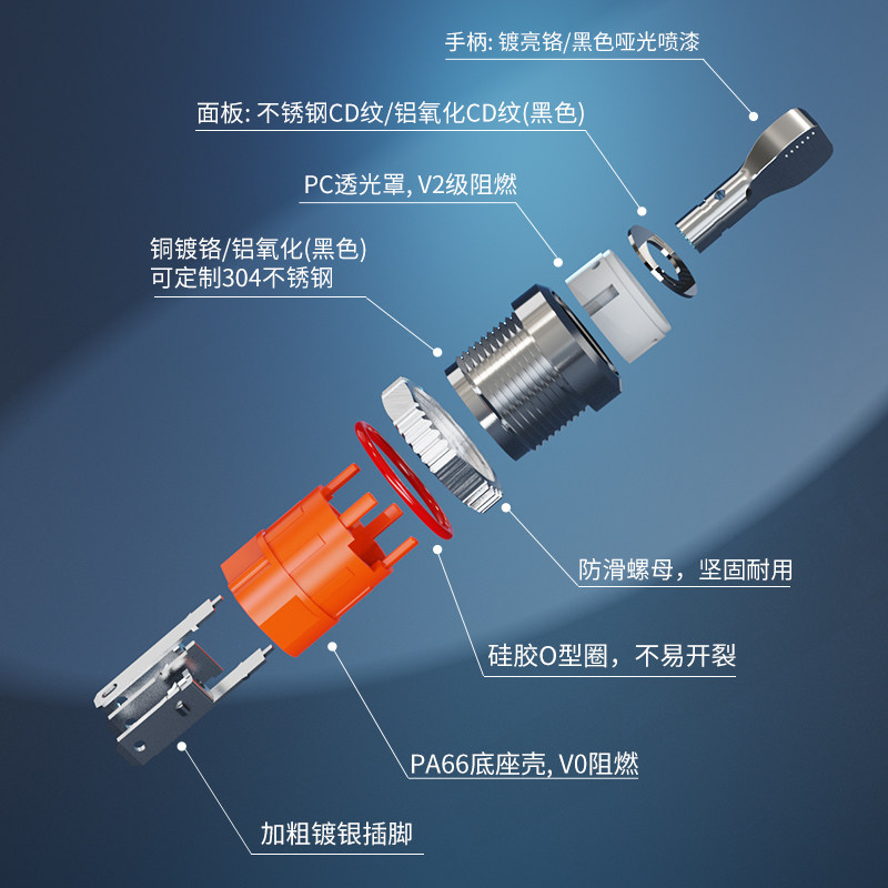 蓝波16mm铜镀铬金属钮子开关LED灯15A大电流纽子2档1NO1NC开关,淘宝优惠券,粉丝福利购,淘宝优惠卷