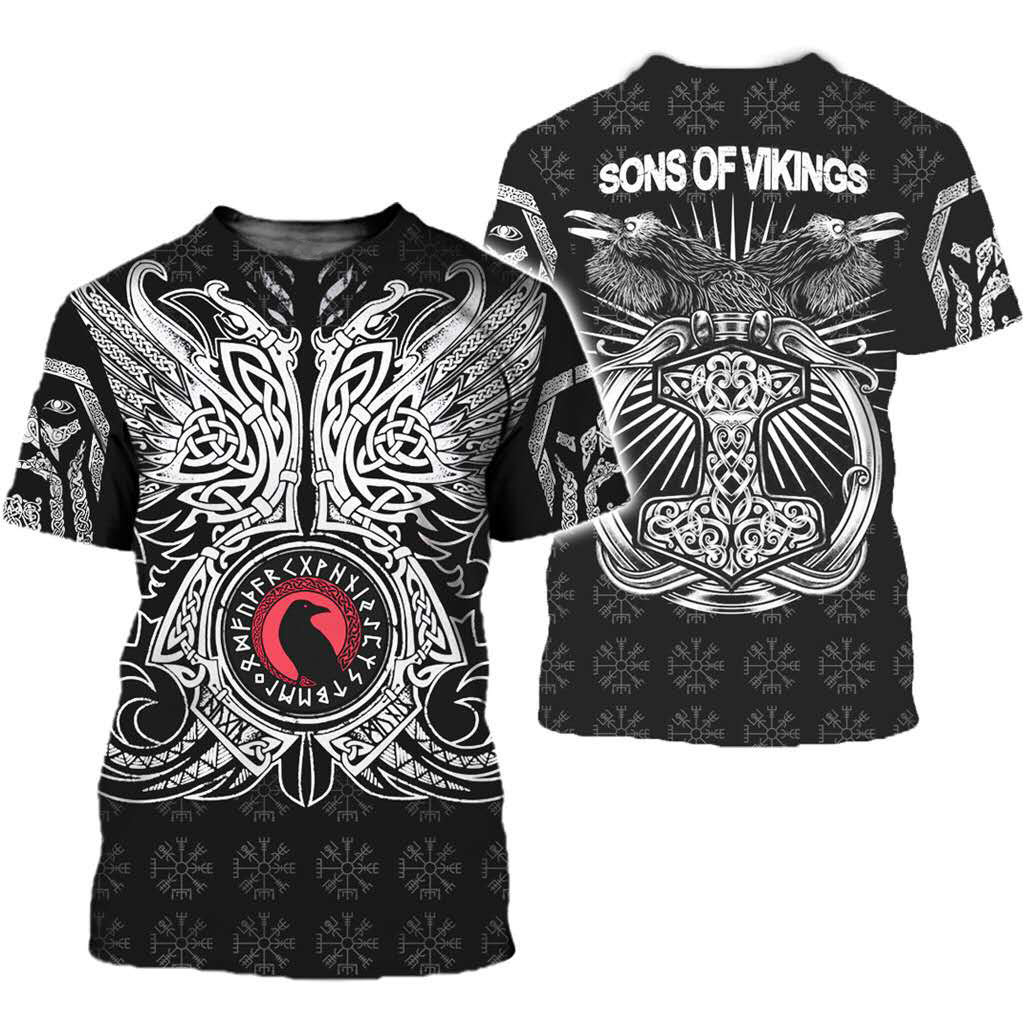 Vikings 3D Print Men's Short Sleeve T-Shirt维京人3D印花男T恤 - 图0